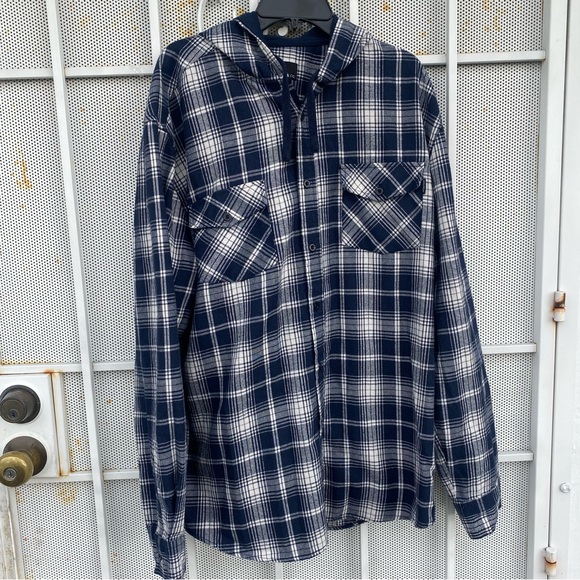 Molokai men’s XL hooded long sleeve button-up flannel shirt black & white plaid - Picture 1 of 8